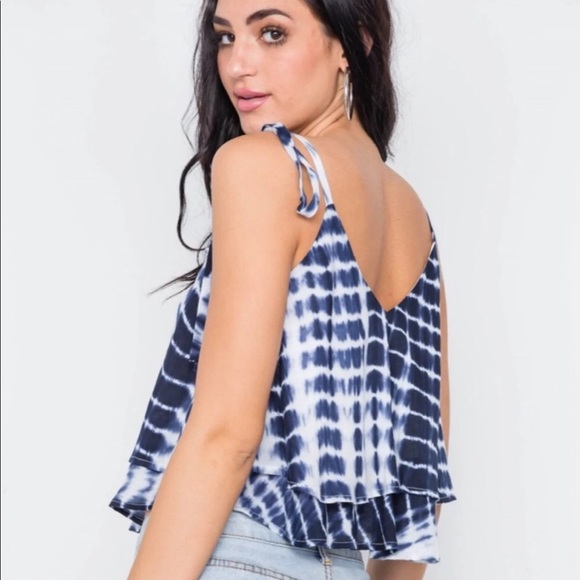 Navy and White Tie Dye Crop Top - Picture 3 of 4